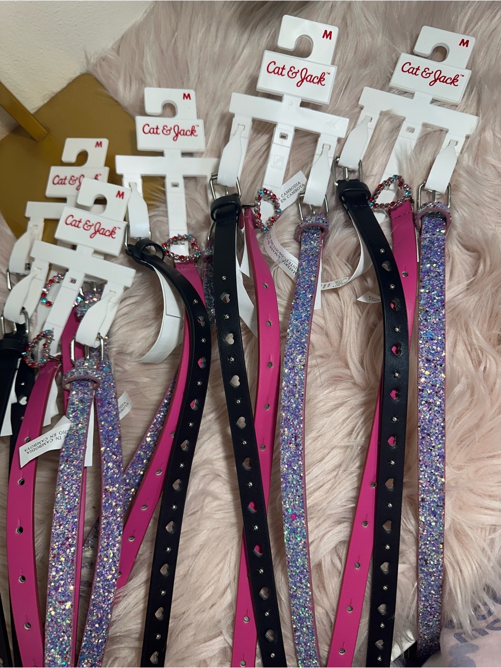 Cat & Jack girls glitter and heart-detail belt- M